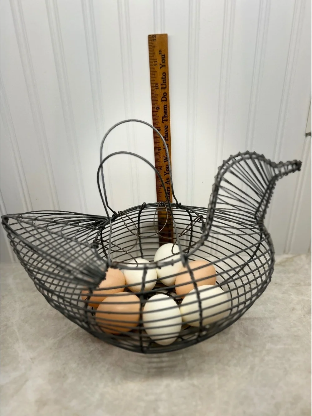 Vintage Wire Chicken Egg Basket - Rustic Farmhouse Kitchen Decor